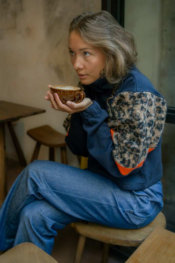 sweatshirt femme bleu marine leopard