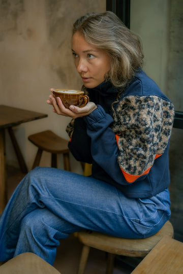 sweatshirt femme bleu marine leopard