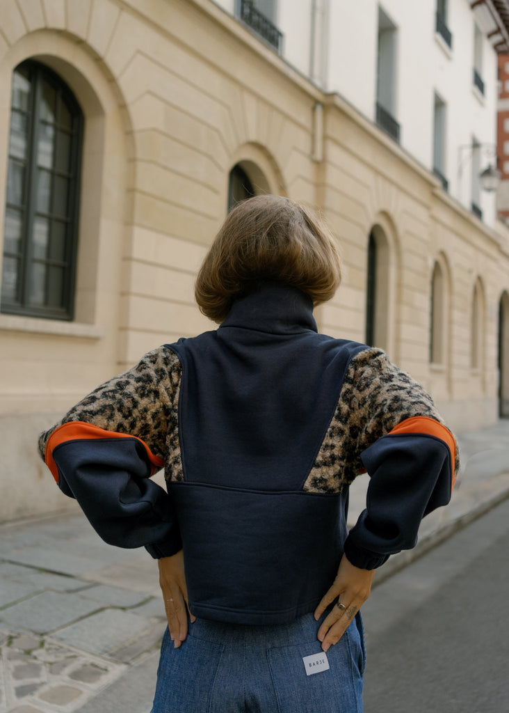 sweatshirt femme bleu marine leopard Barje Paris