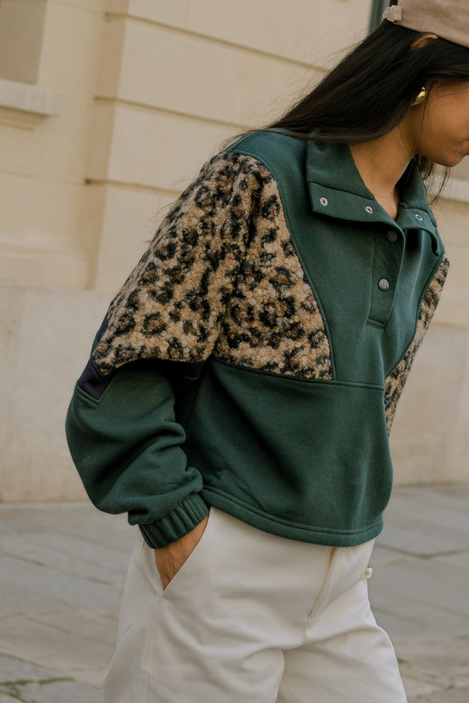 sweatshirt femme vert leopard - Barje Paris