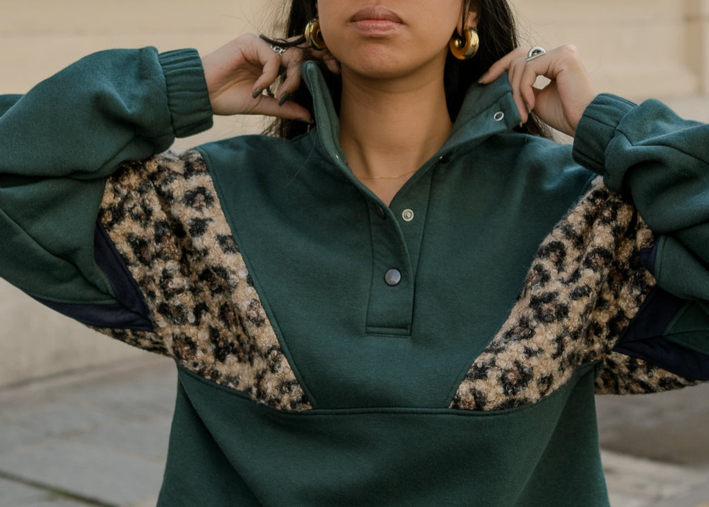 sweatshirt femme vert leopard - Barje Paris