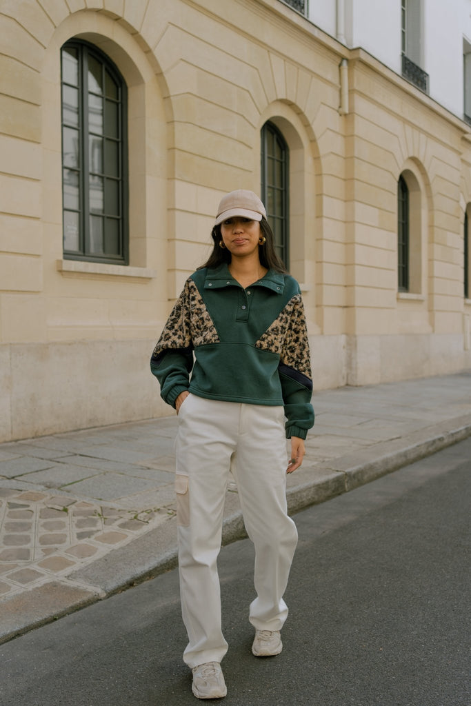 sweatshirt femme vert leopard - Barje Paris