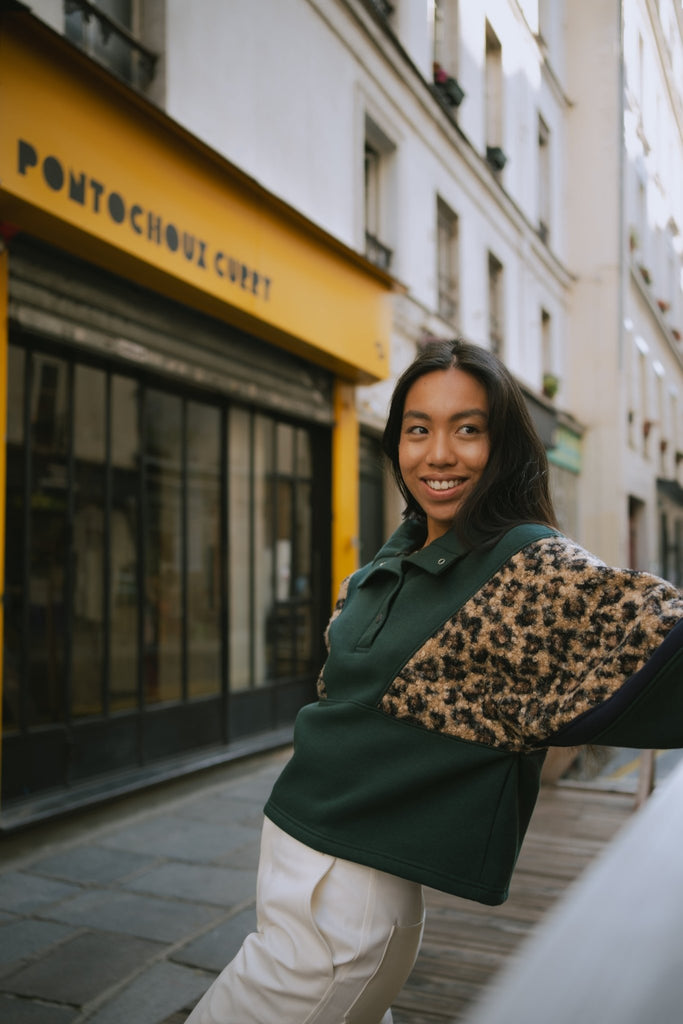 sweatshirt femme vert leopard - Barje Paris